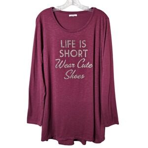 MAURICES Women's Beaded Bling Long Sleeve Tunic Top XL "Wear Cute Shoes" Whimsy